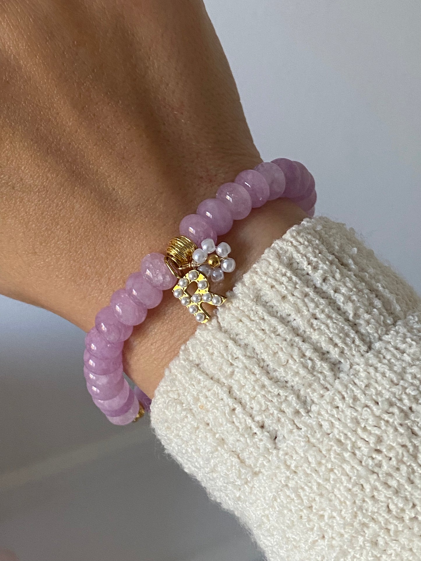 Bracelet Tasbih 33 perles  Lotus - Initiale + Charm