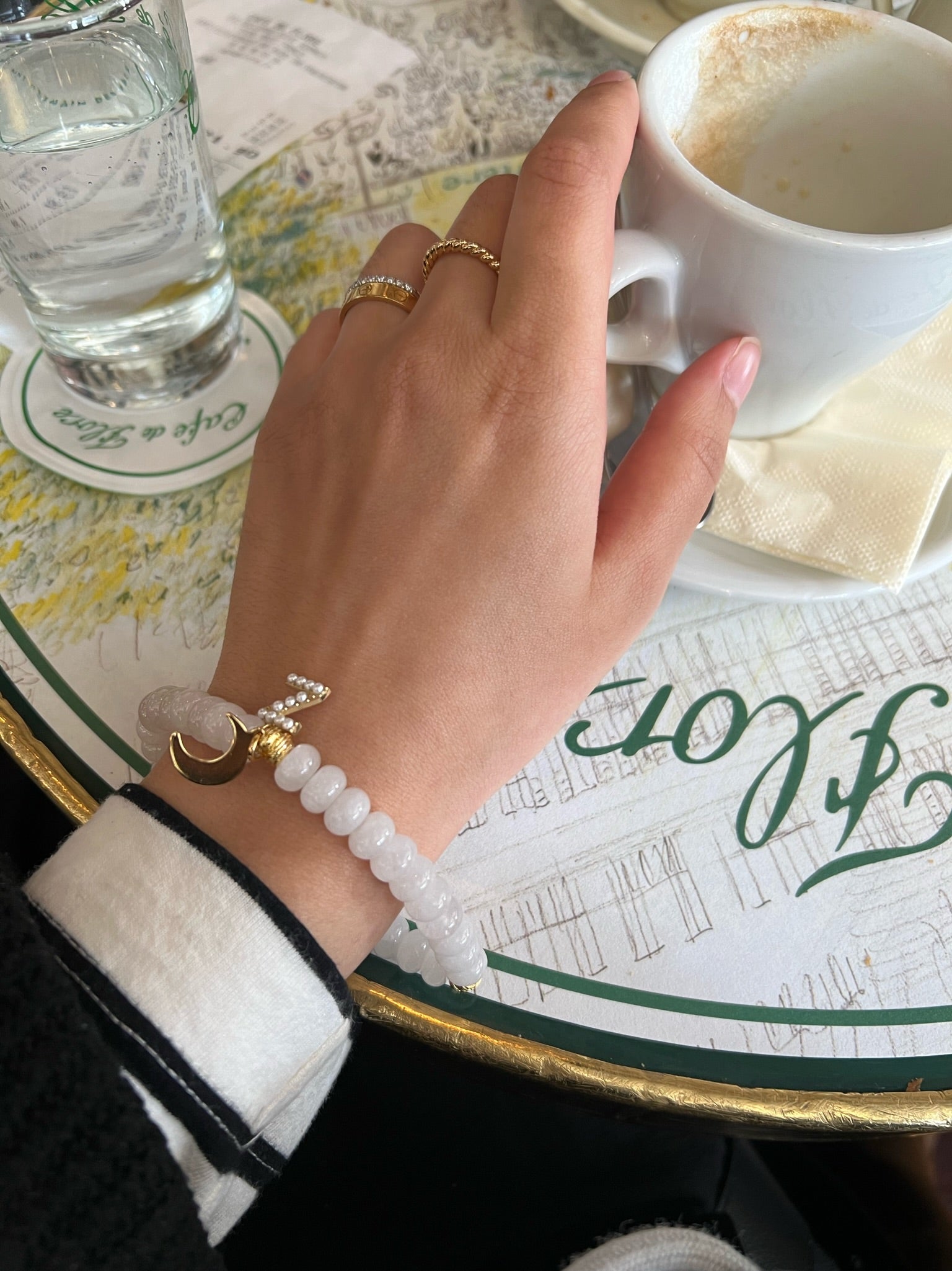 Bracelet Tasbih 33 perles Milky - Initiale + Charm