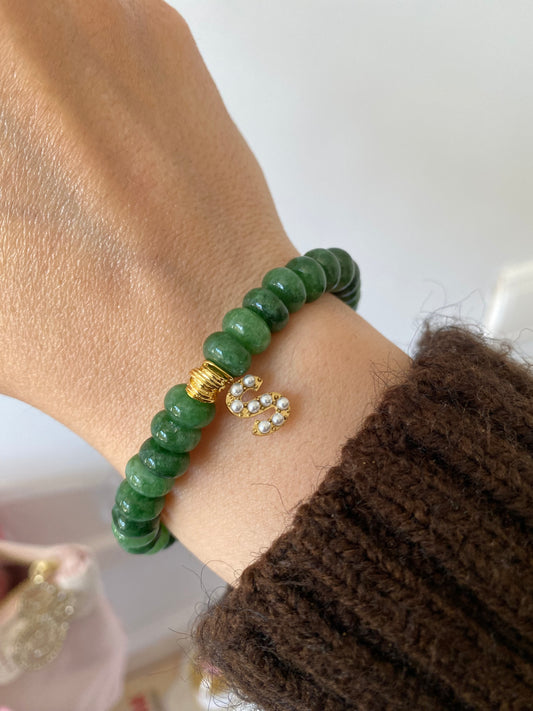 Bracelet Tasbih en perles - Olive avec Initiale