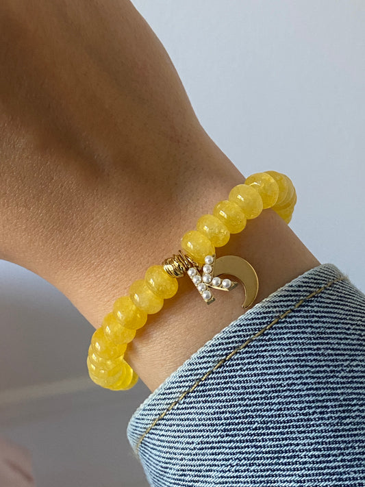 Bracelet Tasbih en perles - Sunflower personnalisable avec Initiale + 1 Charm